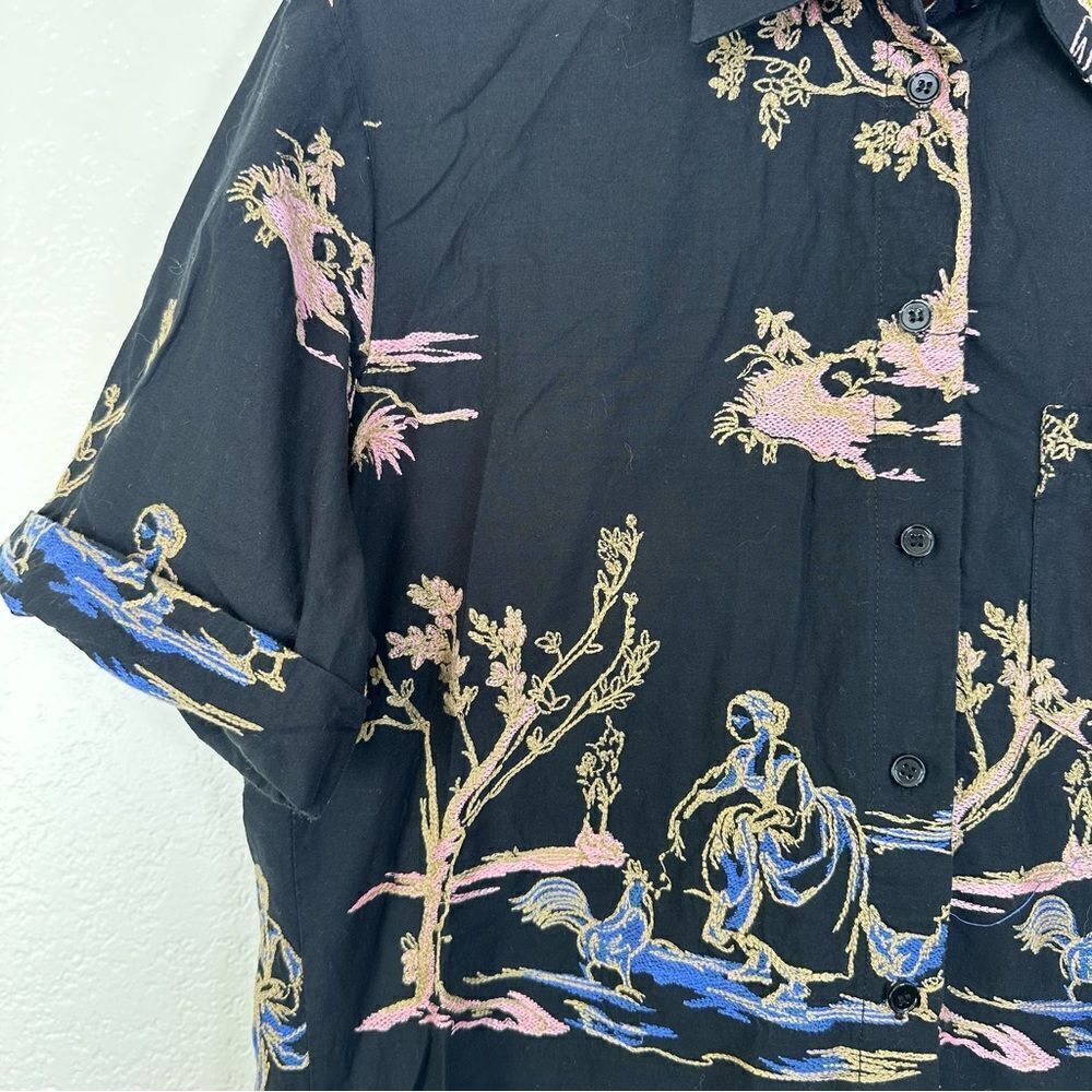 Zara Japanese Garden Graphic Button Down Shirt Size S - Picture 3 of 9